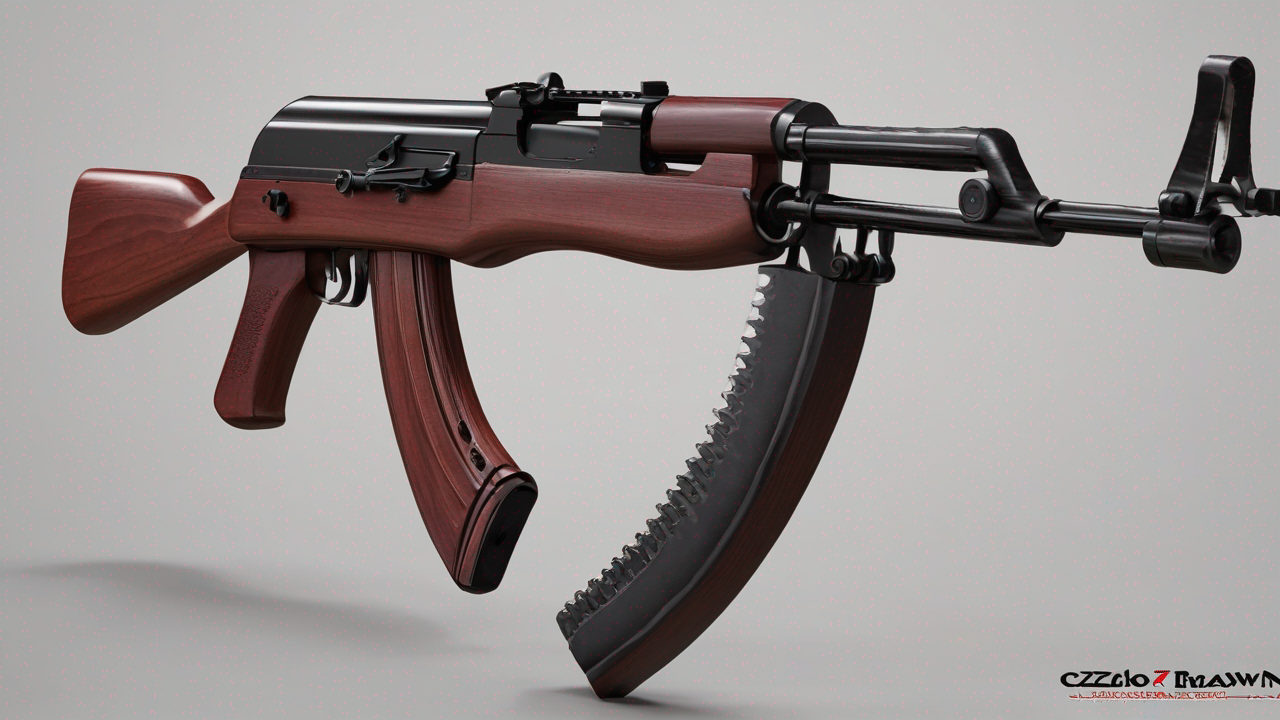 Przykład skina klasy Covert (czerwonej) przedstawiający karabin AK-47 z jaskrawym, kolorowym wzorem