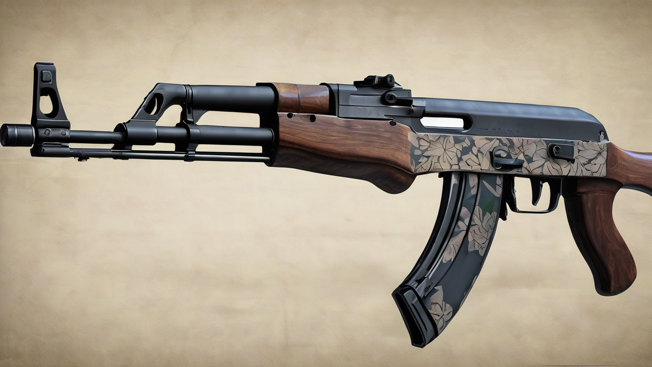 Skin AK-47 Wild Lotus z motywem kwiatowym w intensywnych kolorach na ciemnym tle