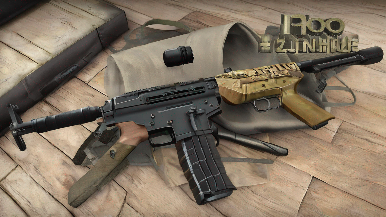 Tło z motywem Counter-Strike 2 pokazujące broń i skiny w ciemnej, dynamicznej kompozycji